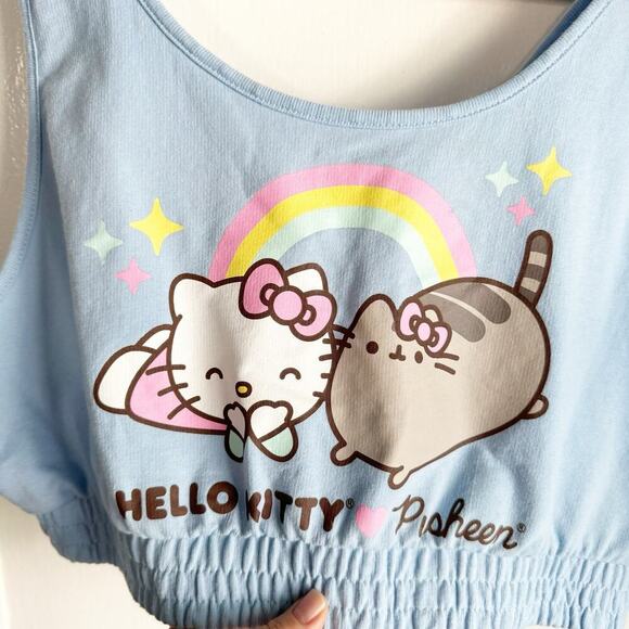 Hello Kitty x Pusheen Sky Blue Sleeveless Bra Tank Crop Top Whimsical Preppy XXL - Picture 5 of 9